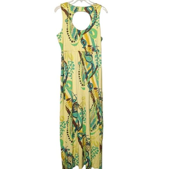 FRESH PRODUCE Women's Maxi Dress Rio Pattern Sz L Yellow Spring Summer - Picture 1 of 14